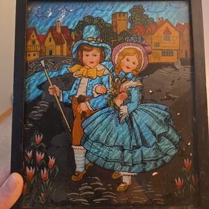 Charming Vintage Style Art Print with Blue and Brown Accents